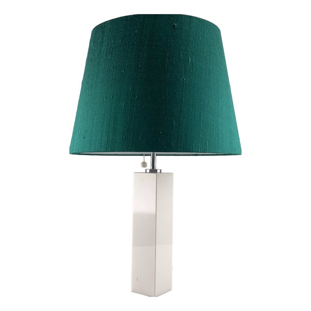 Minimalist Model 180 Table Lamp with Marble Base and Green Silk Shade by Florence Knoll for Knoll International, 1965 For Sale