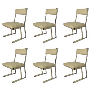 Mid-Century Italian Brass, Chrome and Textile Chairs by Romeo Rega, Set of 6 For Sale