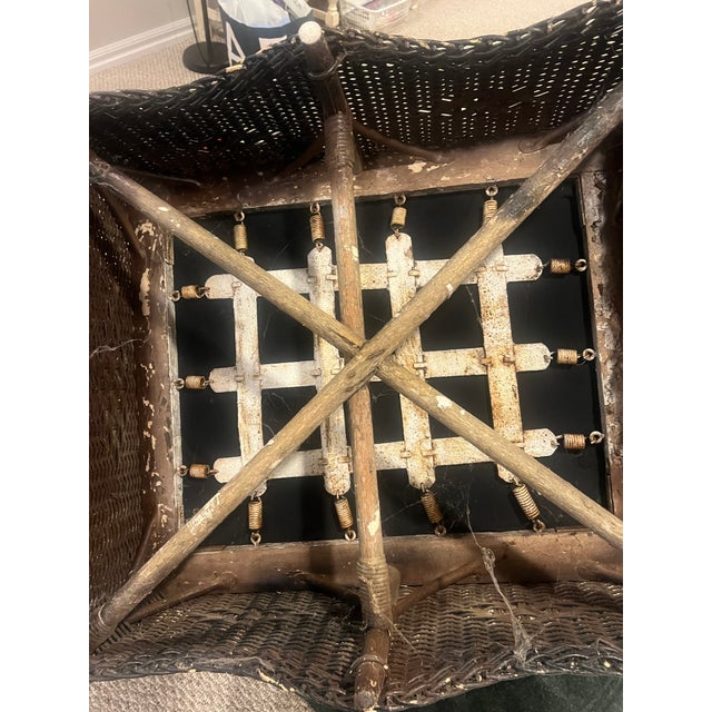 Antique Bar Harbor Style Black Wicker Armchair-Early 1900's-Original Spring Seat For Sale - Image 12 of 13