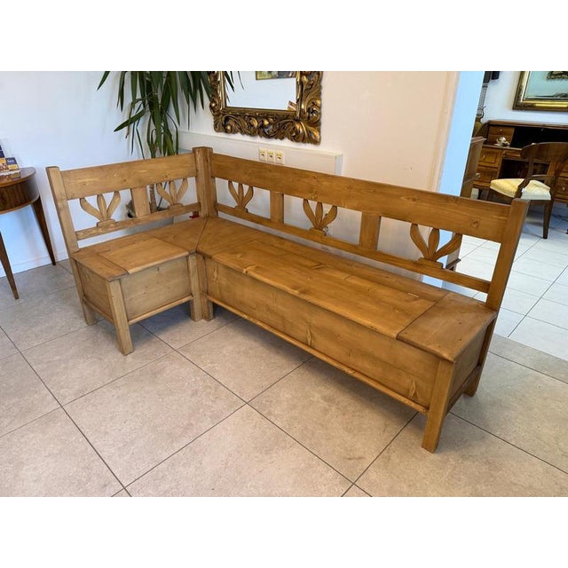 Farmhouse Corner Bench with Storage Function in Natural Wood For Sale - Image 11 of 15