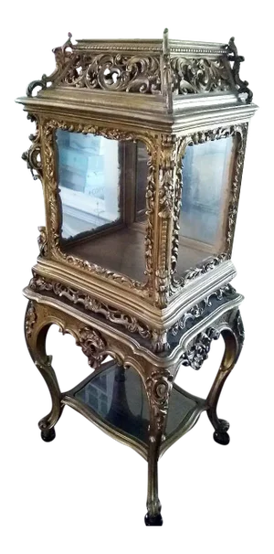 Antique French Neo-Rococo Carved Giltwood Filigree Display Cabinet