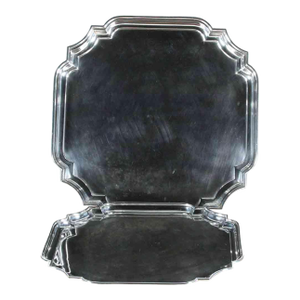1970’s Vintage/New Walker & Hall Silverplate Square Salvers, Chippendale Shaped Corners- Set of 2