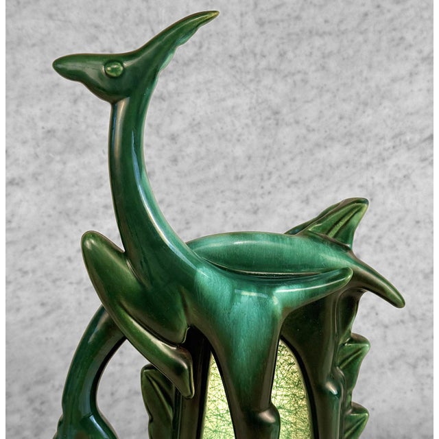 Mid-Century Abstract Art Deco Green Ceramic Gazelle Tv Lamp For Sale - Image 6 of 9