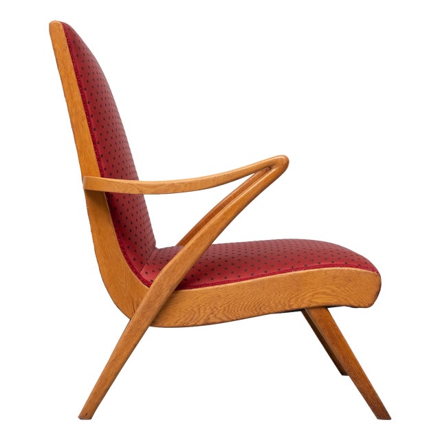 Organic Shape Rock & Roll Lounge Chair with New Red Polka Dot Upholstery, 1950s For Sale