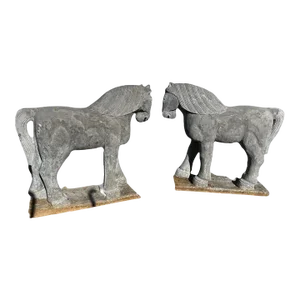 Vintage Carved Tang Standing Horses Sculpture Pair