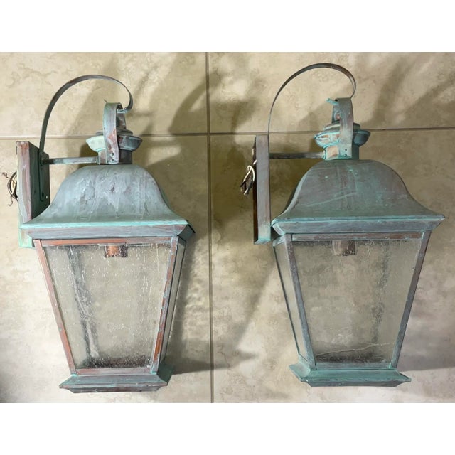 Contemporary Pair of Vintage Solid Brass Lanterns - Timeless Elegance for Your Home For Sale - Image 3 of 10