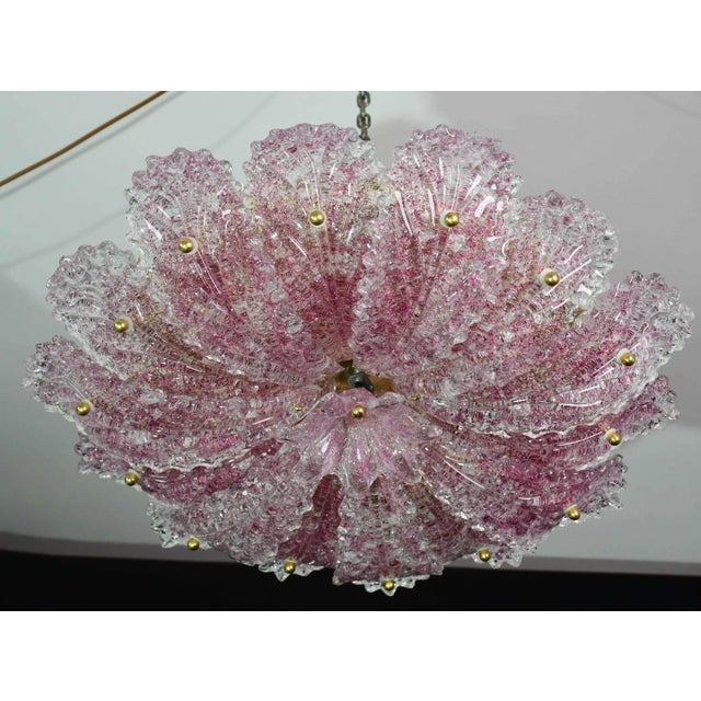 1980s Pink Murano Glass Leave Ceiling Light or Chandelier, 1980 For Sale - Image 5 of 14
