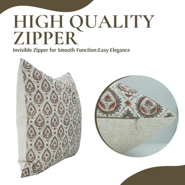 Art Deco Fabdivine Handcrafted Block Print Cushion Cover 22x22 Inch Viscose Linen-Pan Patti For Sale - Image 3 of 5