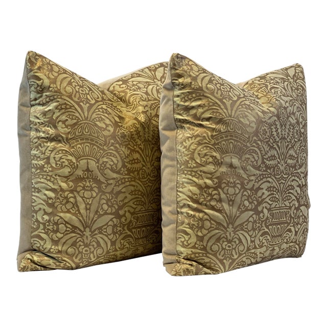 Mariano Fortuny “Campanelle” 22” Feather/Down Pillows- A Pair For Sale