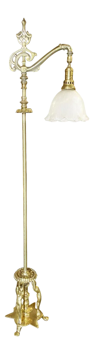 Brass Nude Figural Art Deco Reading Floor Lamp by Frankart