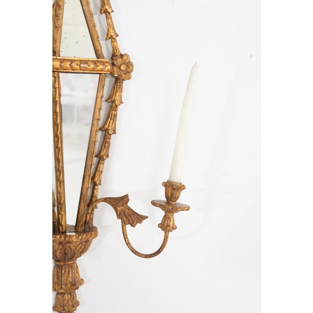 Italian Neoclassical Giltwood Mirror and Pair of Mirrored Candle Sconces, Circa 1950 For Sale - Image 11 of 13