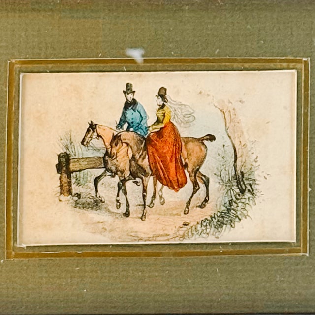 French Antique Hand-Colored Equestrian Miniature Color Etchings in Faux Tortoiseshell Frames - Set of 5 For Sale - Image 10 of 18
