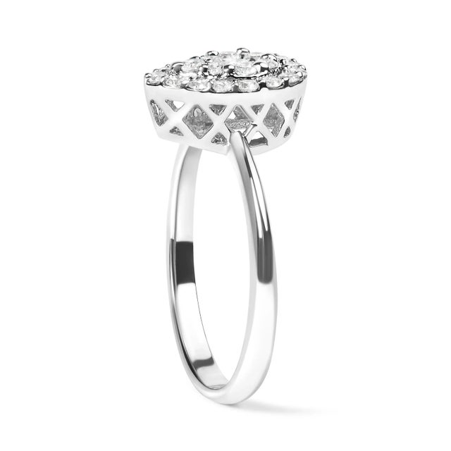 Haus of Brilliance 10K White Gold 3/8 Cttw Round-Cut Lab Grown Diamond Cluster Pear Promise Ring (G-H Color, VS2-SI1 Clarity) - Size 8 For Sale - Image 4 of 7