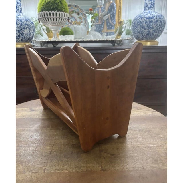 Vintage MCM Wood Magazine Rack Stand Arts & Crafts Handcrafted Jim Skaggs For Sale - Image 4 of 8