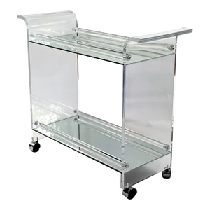 Vintage Two Tier Lucite and Mirror Bar Cart Charles Hollis Jones Style