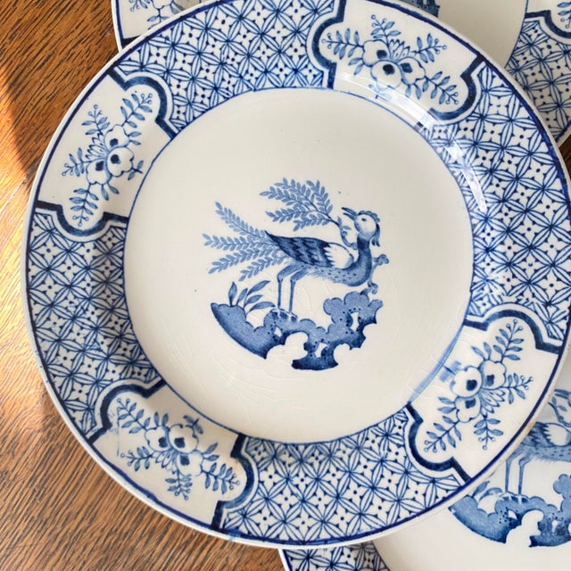 1920s Antique Blue & White Transferware Bread Plates by Wood & Sons Made in England "Yuan" Pattern - Set of 8 For Sale - Image 5 of 9
