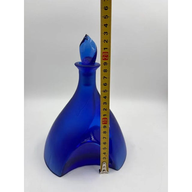 Cobalt Blue Glass Bottle with Triangular Base For Sale - Image 10 of 11