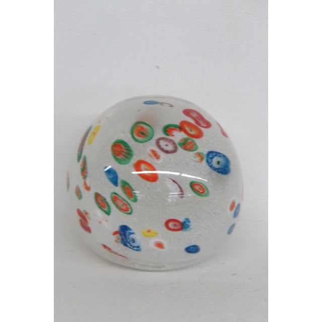 Mid Century Millefiori Art Glass Paperweight White Red Blue Green Orange 5129b For Sale - Image 4 of 14
