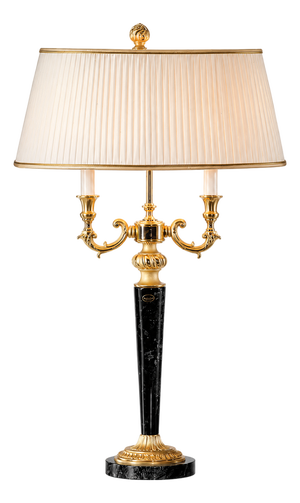 Italian Marble & 24k Gold-Plated Bronze Table Lamp With Silk Shade