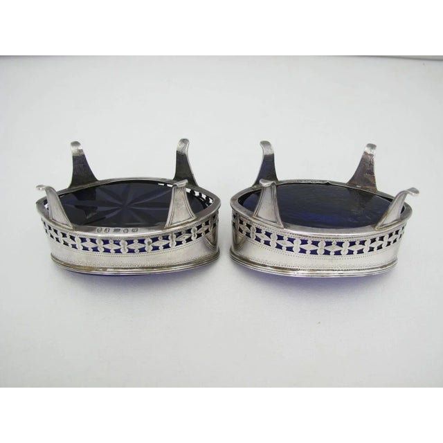English London Godbehere & Wigan George III 1792 Sterling Silver Cobalt Salt Cellars - Set of 2 For Sale - Image 3 of 8