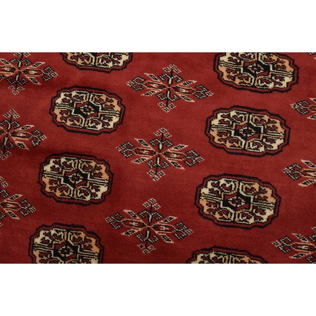 Bokhara Rug 5’2” X 7’9” Red Wool Tribal Hand-Knotted Oriental Carpet For Sale - Image 4 of 13