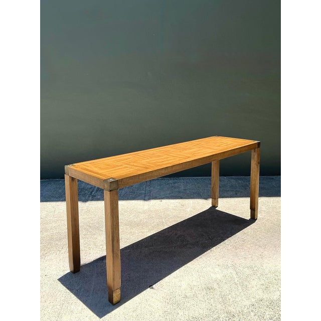 Vintage Brass Detail Campaign Console Table For Sale In West Palm - Image 6 of 12