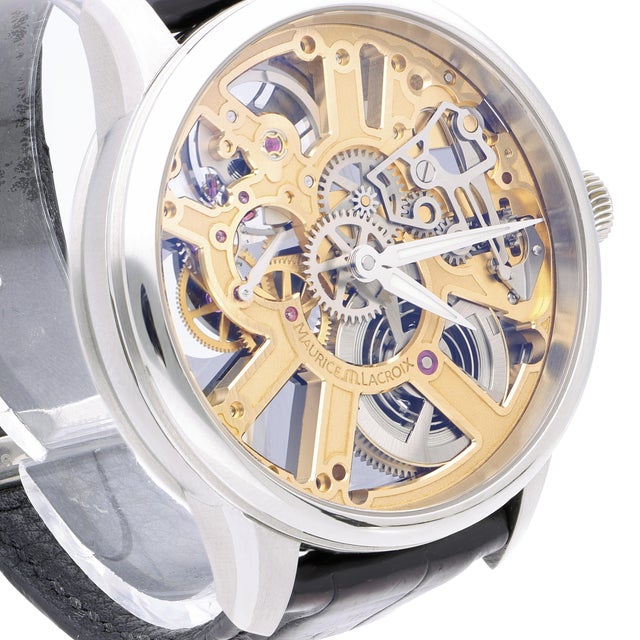Metal Maurice Lacroix Masterpiece Mp7228 Gold-Tone Skeleton Dial Watch For Sale - Image 7 of 15