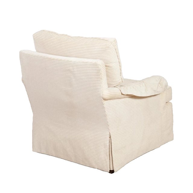 English Baker Furniture Club Arm Chair With Matching Ottoman Ivory Velvet Ribbon Fabric For Sale - Image 3 of 8