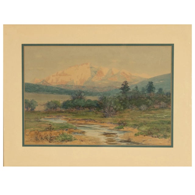 A very attractive American Impressionist watercolor & gouache painting, "The Spanish Peaks" Colorado mountain landscape...