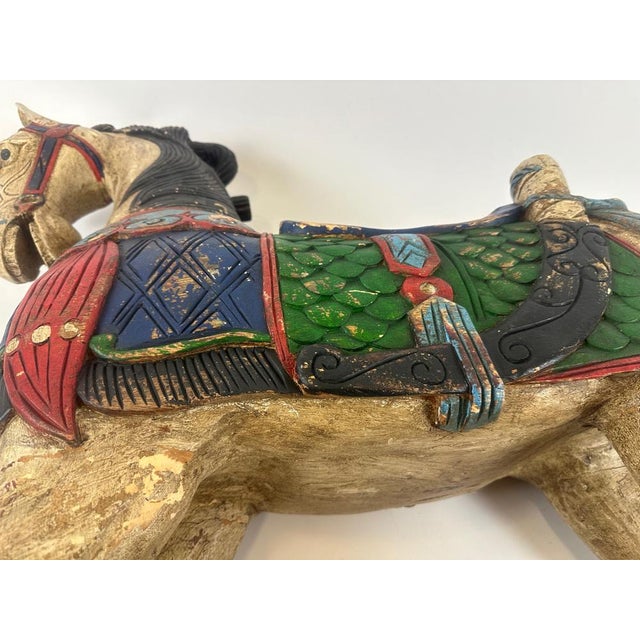 Carved Hand-Painted Wooden Horse, 19th Century For Sale - Image 5 of 18