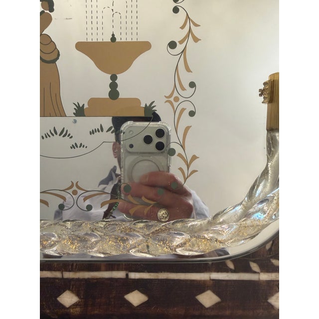Metal Antique Italian Venetian Mirror Tray With Gilt Metal Handles and Gold Flecking For Sale - Image 7 of 11