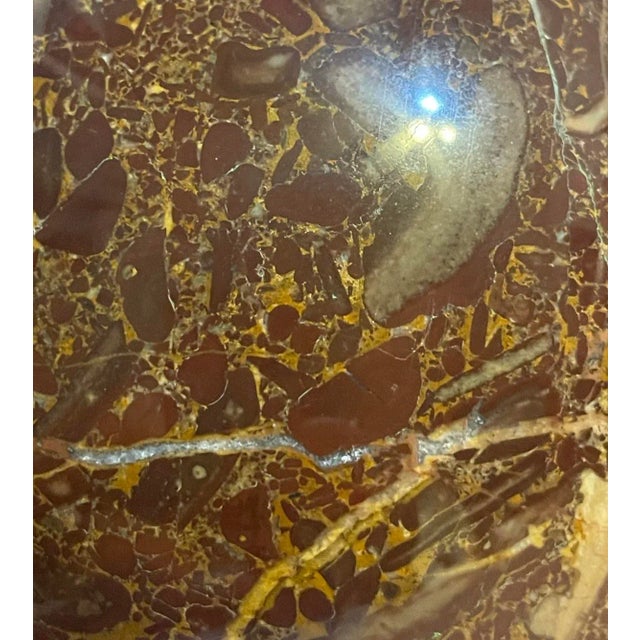 Chestnut Vintage 6.5” Brown Amber Marble Ball Sphere Orb on Lacquered Wood Stand For Sale - Image 8 of 12