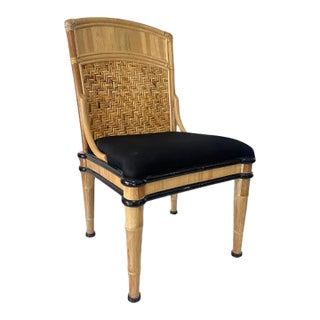 Mid 20th Century Bamboo Rattan Chair With Black Lacquer Detail For Sale