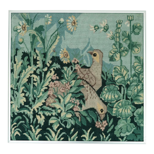 1990s Framed Botanical Needlepoint With Doves