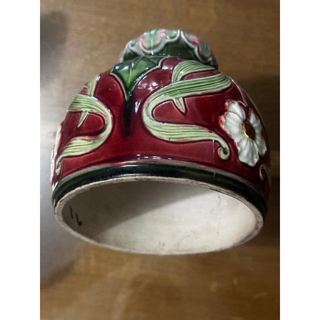 Small Art Nouveau Majolica Lampshade with Raised Floral Decoration, 1890s For Sale - Image 15 of 18
