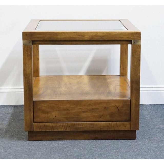 Drexel Heritage Woodbriar Collection Pecan Rustic European 26" Square Accent End Table W. Glass Top 988-342 For Sale - Image 11 of 14