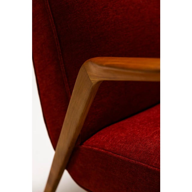 Vintage Italian Armchair in Walnut and Burgundy, 1960s For Sale - Image 10 of 13