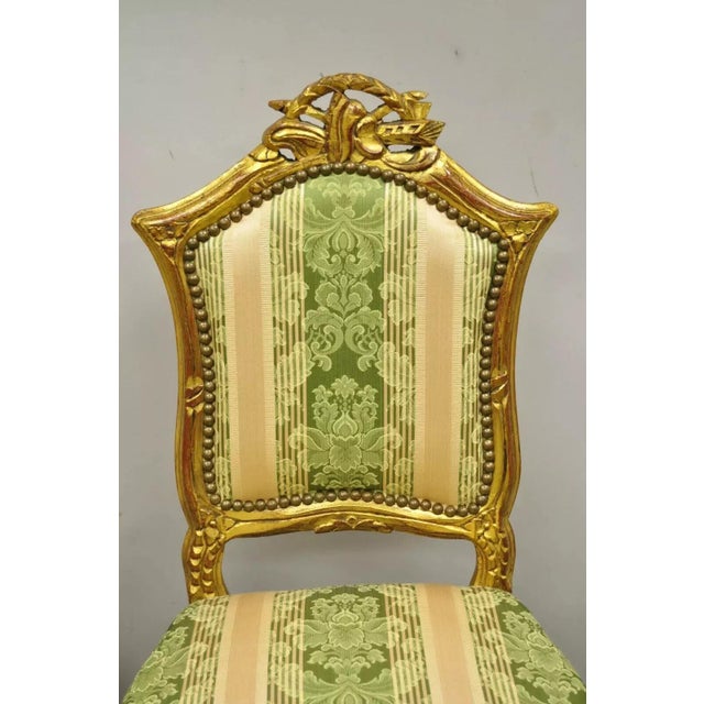 French Late 20th Century Vintage French Louis XV Style Gold Giltwood Carved Boudoir Side Chairs - A Pair For Sale - Image 3 of 10