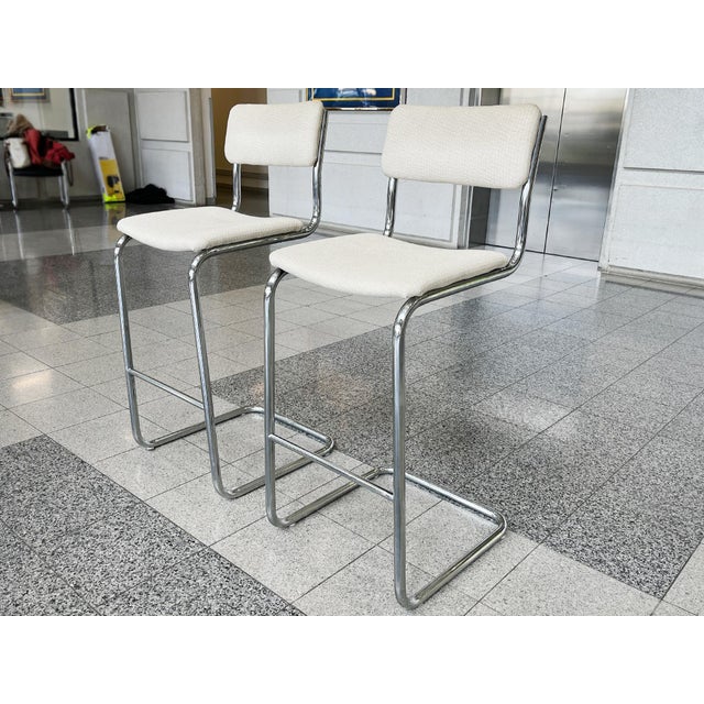 Late 20th Century Bauhaus Style Tubular Chromed Steel Barstools - A Pair For Sale - Image 5 of 15