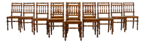 19th Century French Louis XIII Walnut Dining Chairs W/ Cane Seats - Set of 12