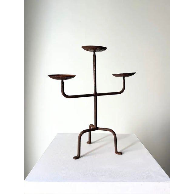 1950s Mid-Century Modernist Candelabra in Wrought Iron, France, 1950s For Sale - Image 5 of 5