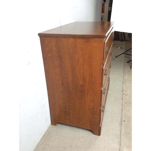 Vintage Maple Chest of Four Drawers With Brass Hardware and Small Mirror For Sale - Image 14 of 17