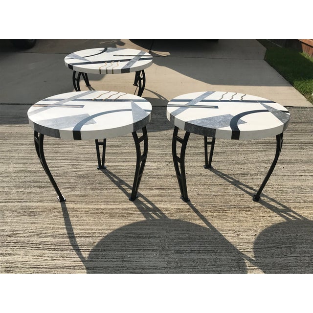 Metal Tavola Oggetti Memphis Style Marble and Brass Inlay Coffee Table For Sale - Image 7 of 8