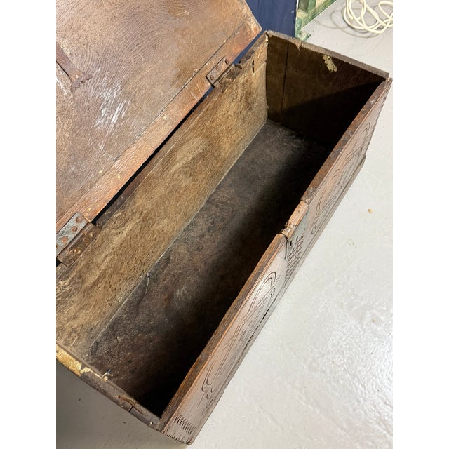 Wood Antique English Carved Oak Trunk, 1650 For Sale - Image 7 of 18