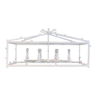 Organic Modern Large White Rectangular Faux Bois Chandelier For Sale
