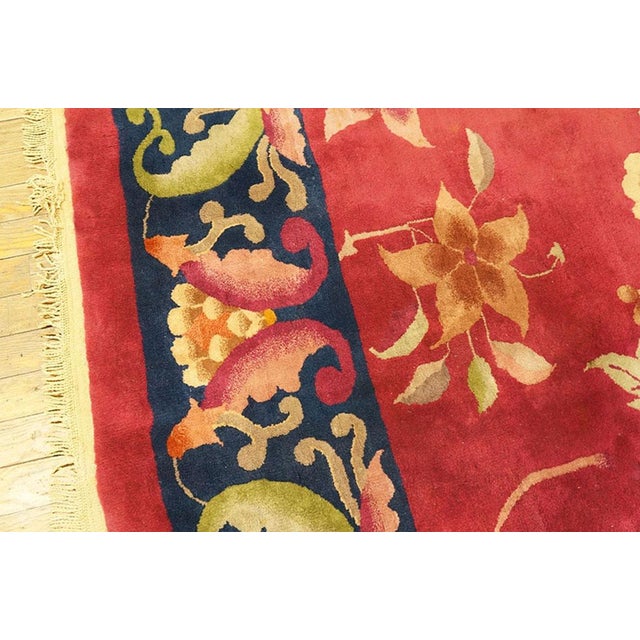 1920s Pink Floral Modern Antique Chinese Art Deco Rug 9'0" X 11'6" Handknotted Wool Carpet For Sale - Image 4 of 6