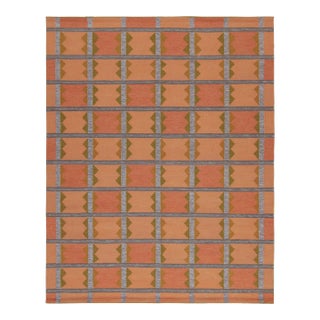 Rug & Kilim’s Scandinavian Style Kilim in Orange, Gray & Brown Geometric Pattern - 8x10 For Sale