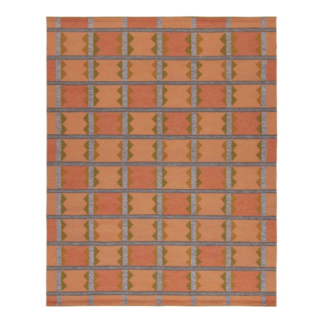 Rug & Kilim’s Scandinavian Style Kilim in Orange, Gray & Brown Geometric Pattern - 8x10 For Sale