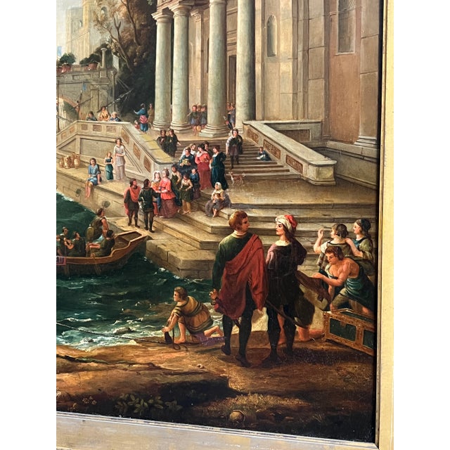 Blue 19th C., After Claude Lorrain "Embarkation of the Queen of Sheba" Oil on Canvas For Sale - Image 8 of 13