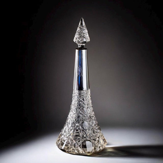 German Brilliant Cut Crystal Decanter with Sterling Silver 925 Collar, 1920s For Sale - Image 12 of 12
